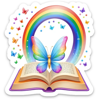 book with a rainbow and tiny fairy wings sticker