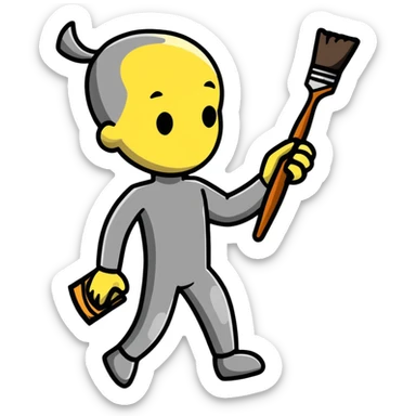 A paintbrush transforming into a metallic human silhouette, symbol of artistic identity sticker