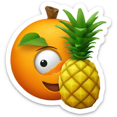 A tangerine holds a pineapple sticker