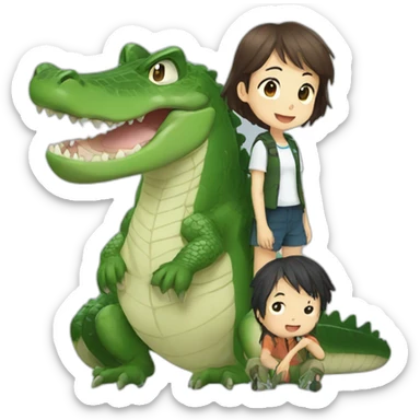 Anime crocodile and two children sticker