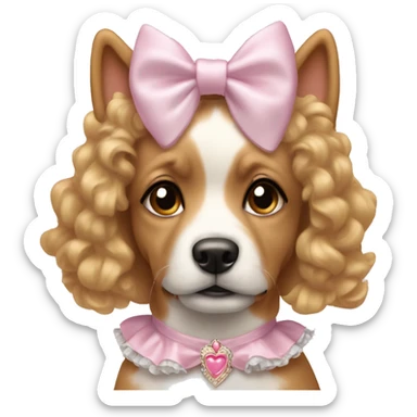 cite coquette dog wearing a bow and a frilly light pink princess costume sticker