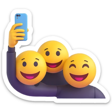 3D smiley emoji, round shape, in love: loving smiley couple taking a selfie sticker