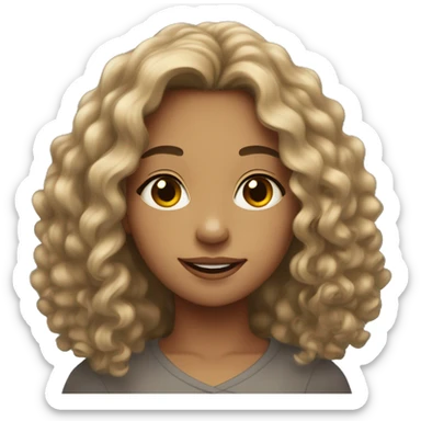 A young woman with light brown skin, soft smile, very long black curly hair  sticker