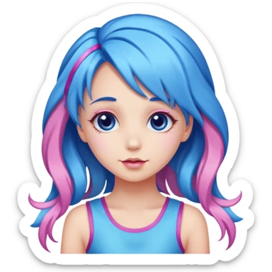 candy girl with very long blue-pink mixed candy hair with ribbon and no tattooes sticker