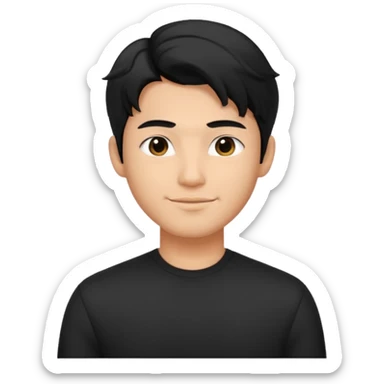 Asian guy wavy hair, dressed cool in black, demure but with a smirk  sticker