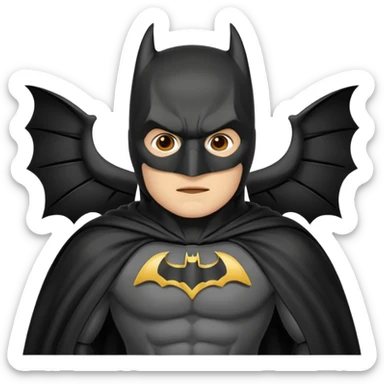 generate a batman emoji with just the face showing and part of the cloak and and wings. Shade the mask in the color #394A8E. Shade the wings in the color #EF7221. Shade the cloak in the color #61893D sticker