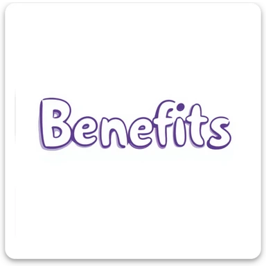 The word "Benefits" hand-drawn in white text with a few purple and blue color accents. Simple doodle style with clean design. sticker
