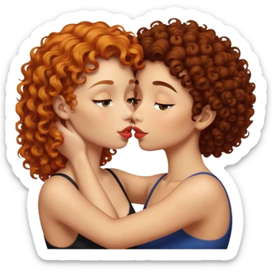 ginger, curly haired woman kissing dark haired woman sticker