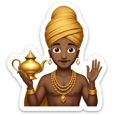 CREATE A EMOJI WHERE WHERE JINN COMES ALLADIN"S LAMPS FROM IN LAMP AND SAY HUKUM MERE AAKA  sticker