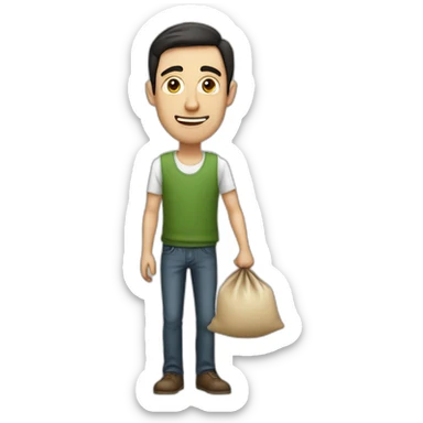 tall skinny white man with short dark hair carrying a sack of money in each hand sticker