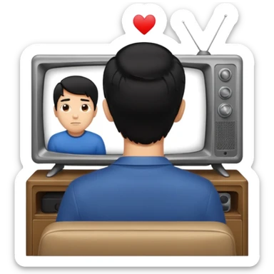 man with black hair seen from behind watching television sticker