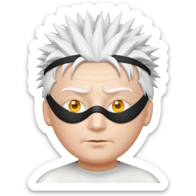 a white egg with a gojo blind fold and spiky white hir sticker