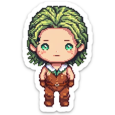 Make the object more realistic in pixel art style while keeping it playful and abstract. Add realistic hair texture and shading, and include more anatomical details but still maintain a cartoonish look. No explicit nudity. sticker