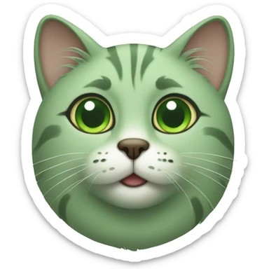 a green cat with bulging eyes sticker