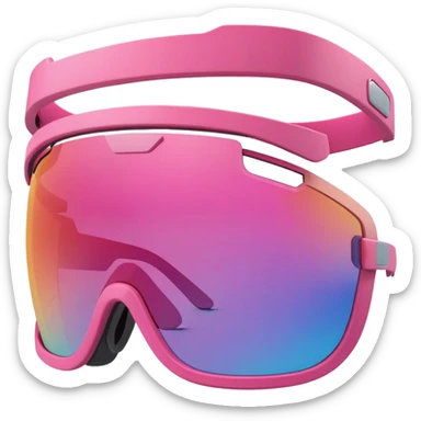 sporty pink shield visor sunglasses with thick layered frame, multi-level chunky design, substantial build, one-piece lens with color gradient sticker