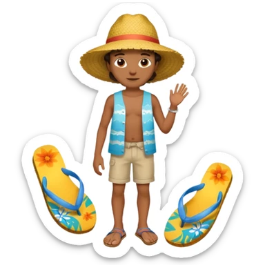 Créole réunionnais chapeau paille tong au pieds  sticker