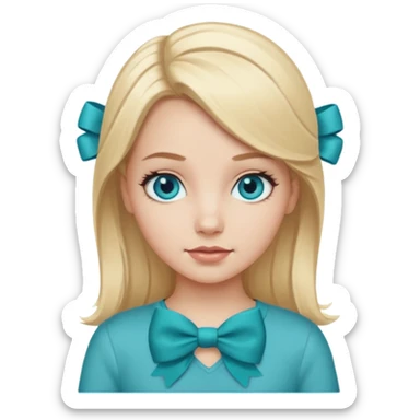 white girl with blond hair and teal bow sticker