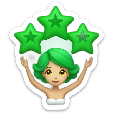 Green women holding three stars above head sticker