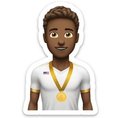 white marathon runner with brown hair and a golden medal around his neck  sticker