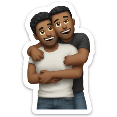 2 guys hugging with one mewing sticker