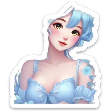 Gorgeous Shiny Pastel Blue Anime-Style Lady Butterflies flower petals leaves cottagecore fairycore pastelcore kawaii aesthetic trending style sticker