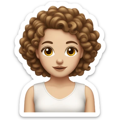 White girl with curly brown hair and brown eyes with lashes sticker