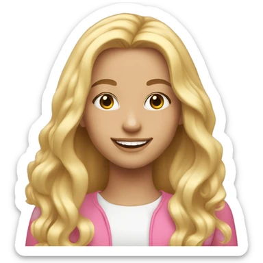smiling girl with long blonde hair, long lashes, and pink lips sticker