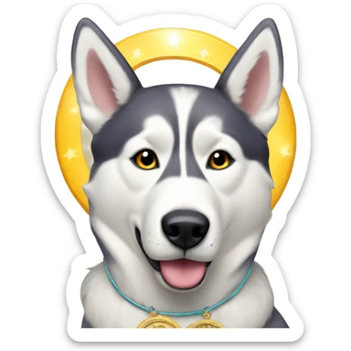 Husky with a saint halo above head in New Orleans  sticker