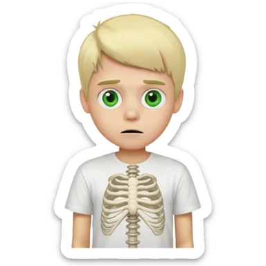 malte blond boy whit whit skeletton on it t-shirt gröna ögon crazy  sticker
