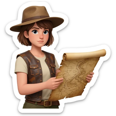 archaeologist girl is holding a map sticker