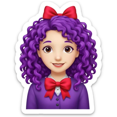 purple long curly haired girl with red bow sticker