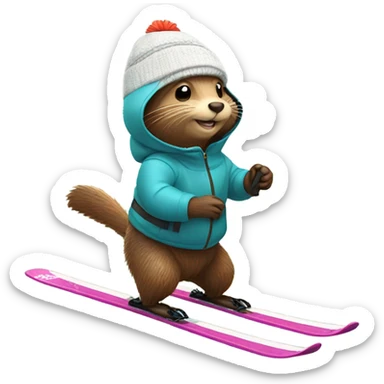Beaver on skis sticker
