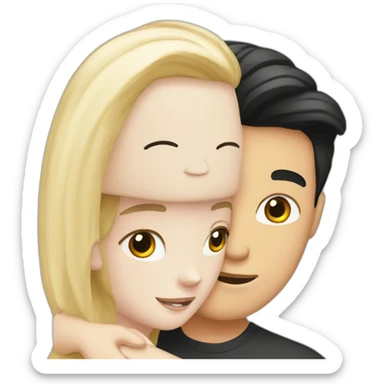 blond white girl hug white boy with black hair sticker