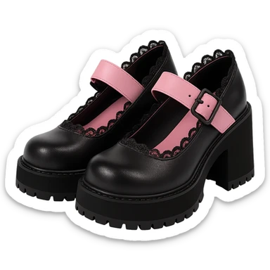 BLACKPINK-inspired gothic shoes, no hearts, black and pink, cute, remove background sticker