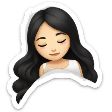 asian cute girl with long beauty black hair sleeping with white blanket and pillow sticker