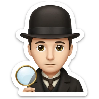 Sherlock Holmes in a bowler hat and with a magnifying glass sticker