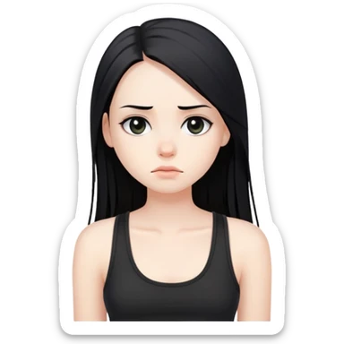 bored girl with long straight black hair, pale skin, dark eyes, black tank top sticker