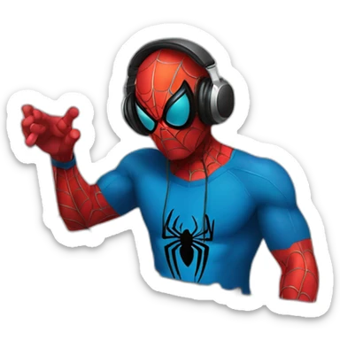 Spider-Man in headphones playing DJ mixer  sticker