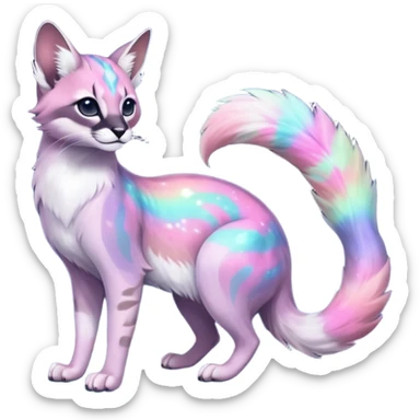 Colorful nebulae nebula starry galactical shiny tropical pale light fruity pastel white glorious iridescent divine exotic cute cool beautiful realistic antasy-caracal-civet-genet-sergal-vernid-Cacomistle-Trico-oncilla-animal-Fakémon-hybrid-fursona (full body) sticker