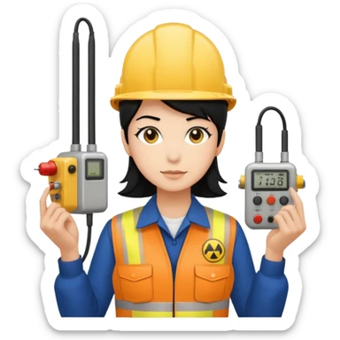 Electricity power employer at work with black hair sticker
