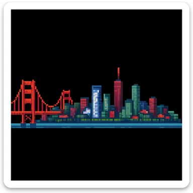 Add Golden Gate Bridge to San Francisco in pixel art style sticker