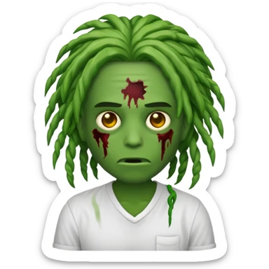 Emoji de zumbi com camisa branca locs no cabelo  sticker