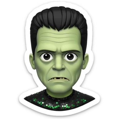 Frankenstein from Universal Monsters with grey green skin, jet black hair, black sequin outfit  sticker
