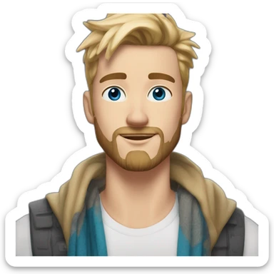 blond-guy-with-taper-fade,-straight-tiktok-guy-front-and-top-of-hair-and-dark-blonde-beard-and-blue-eyes-and-big-nose-and-scarf-on-the-middle-of-forehead sticker