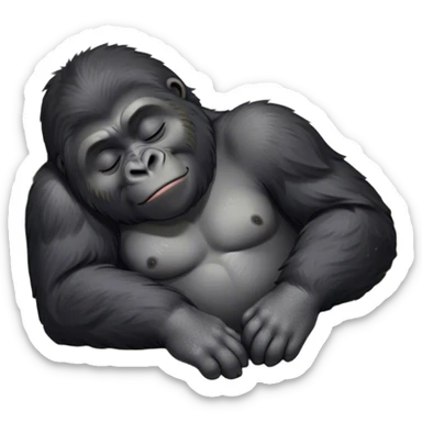Meme-Worthy cute Sleeping mountain Gorilla Portrait Emoji, Head resting peacefully with a contented smile, showcasing a luxuriously thick black and grey-flecked Fur and eyes gently closed in serene slumber, Simplified yet hilariously adorable features, highly detailed, glowing with a soft, drowsy jungle light, high shine, relaxed and utterly lovable, stylized with an air of playful laziness, bright and heartwarming, soft glowing outline, capturing the essence of a sleeping mountain that feels destined to become the next viral sensation of adorable rest! sticker