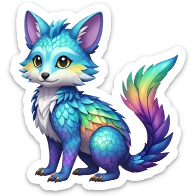 Colorful dark tropical iridescent pastel white glorious divine exotic cute cool beautiful shiny beautiful fantasy-vernid-Trico-oncilla-animal-Fakémon-hybrid-fursona (full body) sticker