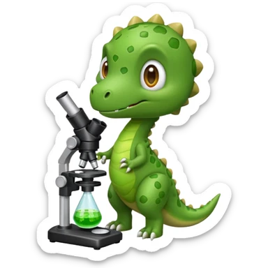 small dinosaur with a microscope and petri dish, emoji style sticker