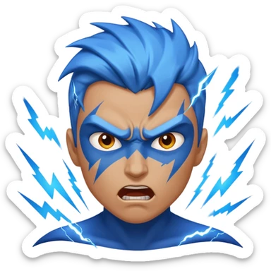 Rayos, centellas y estrellas en una cara color azul con expresiones de furia sticker