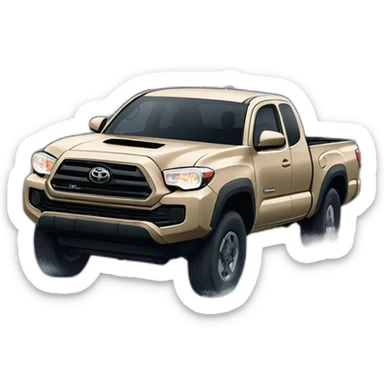 A 2003 Toyota Tacoma 2wd ext cab tan driving in the snow  sticker
