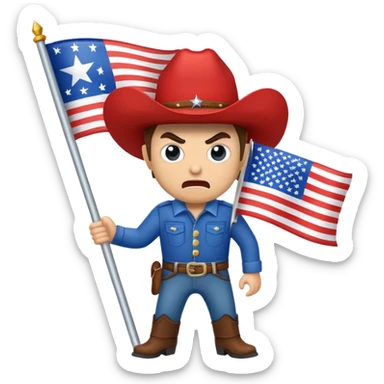 Flag that’s red white and blue and has what and an angry cowboy on it  sticker